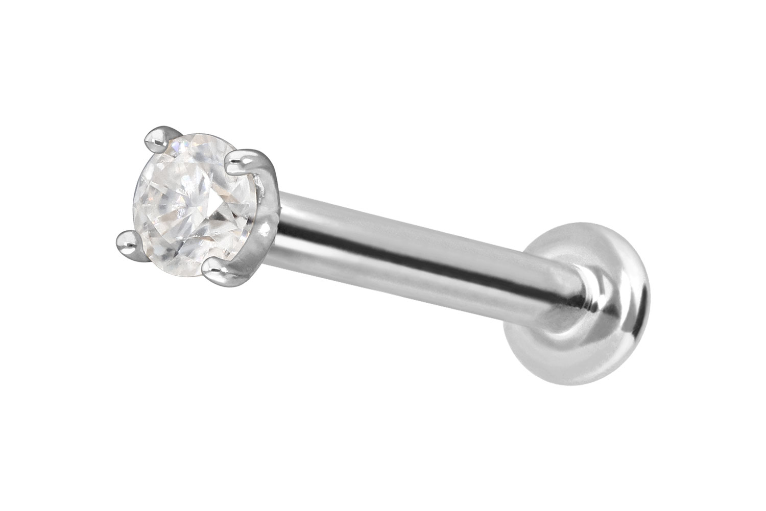 14 Karat Gold Labret Piercing mit Innengewinde MOISSANIT